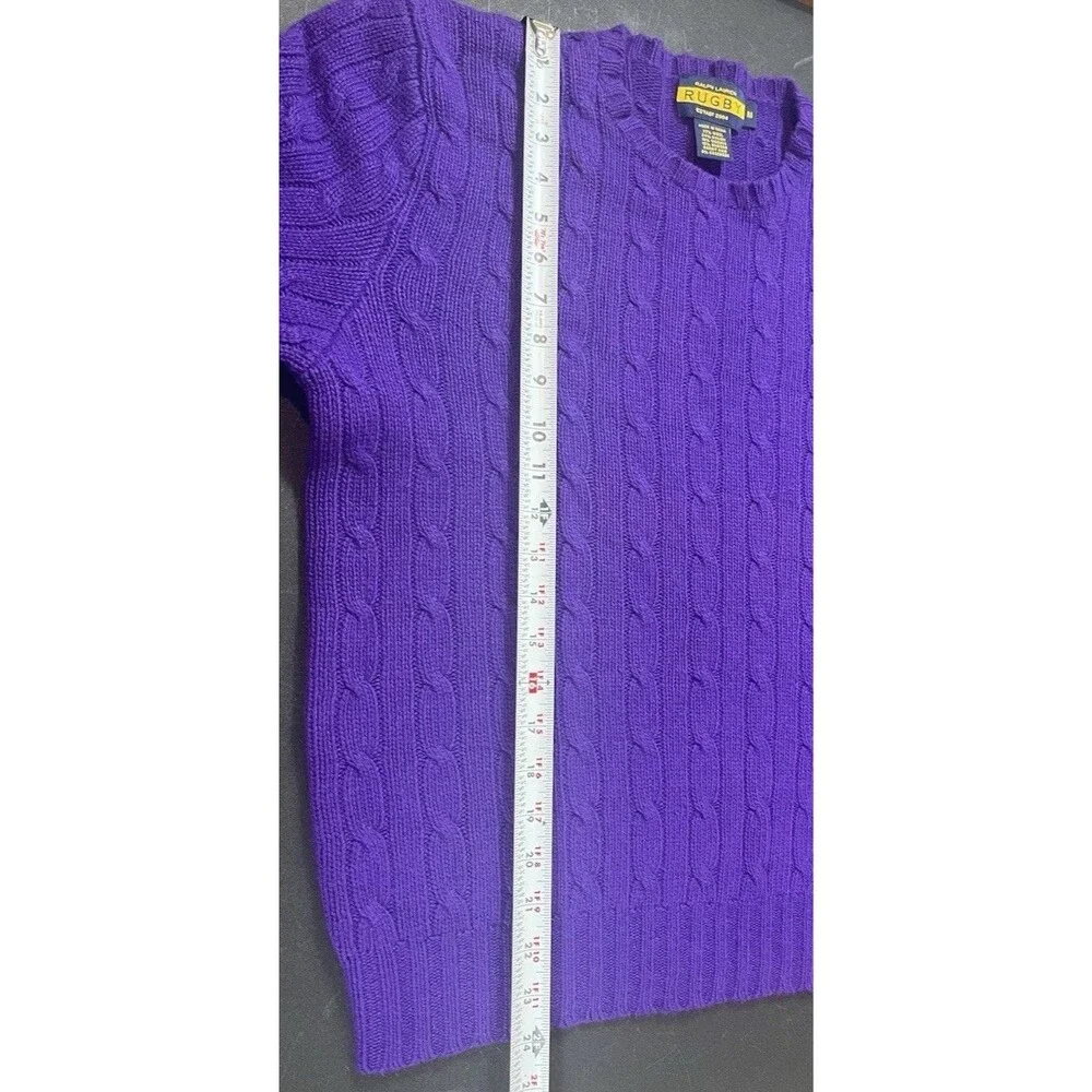 Ralph Lauren Rugby M Purple Cable Knit Sweater Wool Angora Cashmere Blend